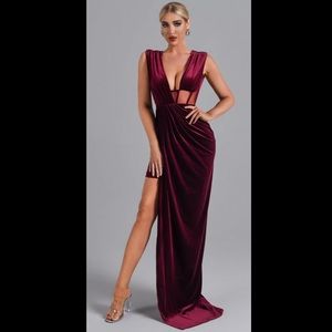 Saffron Velvet Maxi Dress - Red